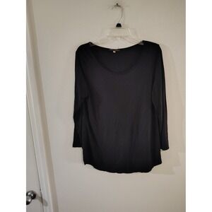 Rose & Olive Womens Small Black Long Sleeve Top Abstract Print Button Back Scoop
